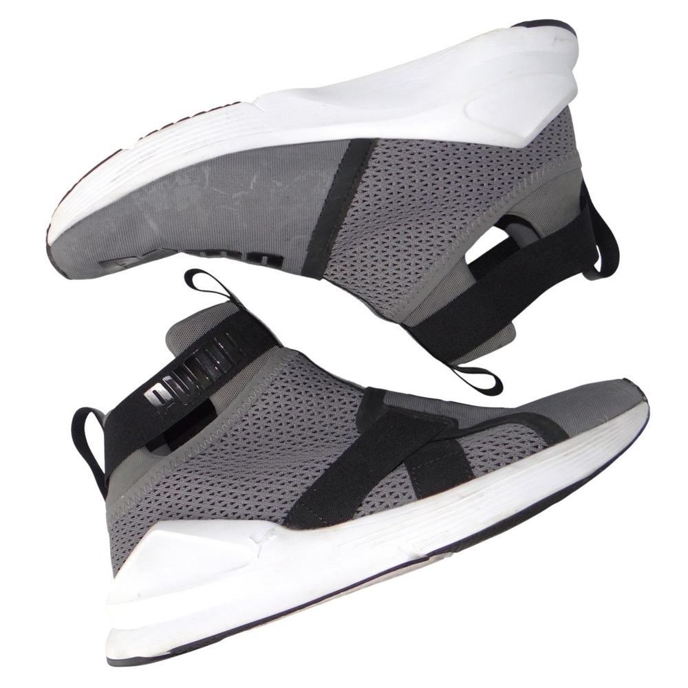 Puma Fierce Core Kids High Top Sneakers Grey Black Slip On Size 5.5Y